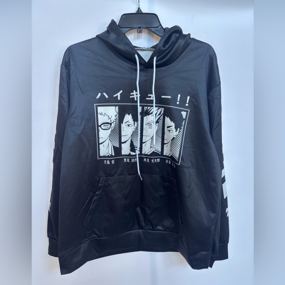 Karasuno Volleyball Anime Character Panel Graphic Hoodie, Black, Small